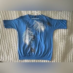 Blue Women’s Relipop Cold Shoulder Slit Sleeve Blouse 2X